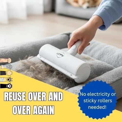 Pet Hair Remover Roller Reusable Lint Roller for Dog & Cat Hair – Fur Remover for Couch, Furniture, Carpet, Car Seats & Clothes – Portable Manual Pet Hair Cleaning Brush (White) - Image 2