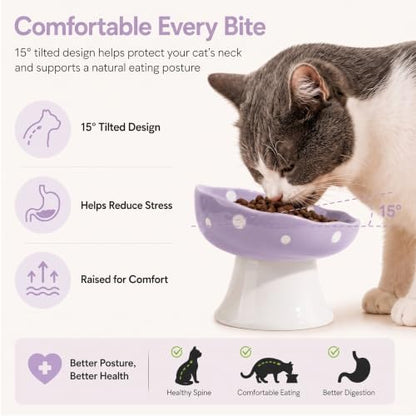 Purple Mushroom Cat Bowl, Elevated Ceramic Bowl for Cats - Image 4