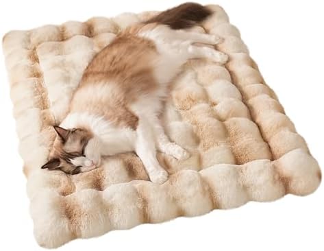 SOMAHE Cat Bed, Plush Faux Fur Kneading Flat Mat - Machine Washable Fluffy Pet Bed for Indoor Cats, Non-Slip Small Kitten Bed, Therapeutic Knead Cat Mat for Couch & Window Sill, 23"×15" Inch,Camel by COZYHOMECHICSTYLE