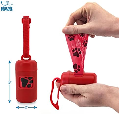 Best Pet Supplies Dog Poop Bag Holder Leash Attachment with Reusable Dispenser for Travel, Walking, Park, and Outdoor Use, Durable with Clip-On - Red, Pack of 2, Plastic Dispenser w/30 Bags - Image 4
