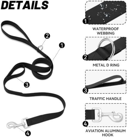 Waterproof Dog Leash with Double Handle, 6 FT Durable Odor-Proof Dog Leashes with Strong Aviation Aluminum Hooks Fits Small Medium or Large Dogs - Image 3