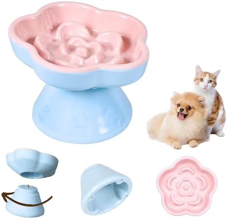 Detachable Slow Feeder Cat Bowl, Melamine Elevated Cat Bowls - Heavy Weighted, Tilted Raised Slow Feeder, Non-Slip Small Dogs Slow Feeders Bowl, Dry & Wet Food, Whisker Friendly(Pink, 5.8" by Tafelf