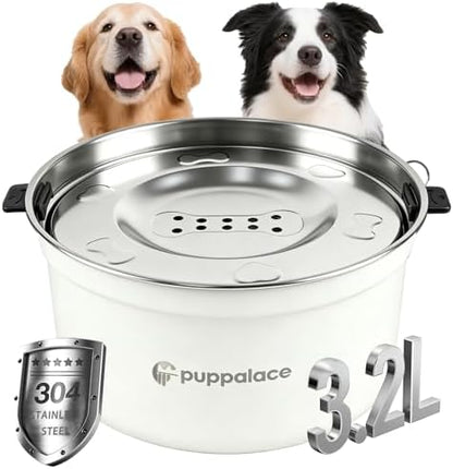 3.2L/108oz No Spill Dog Water Bowl Stainless Steel White by Puppalace
