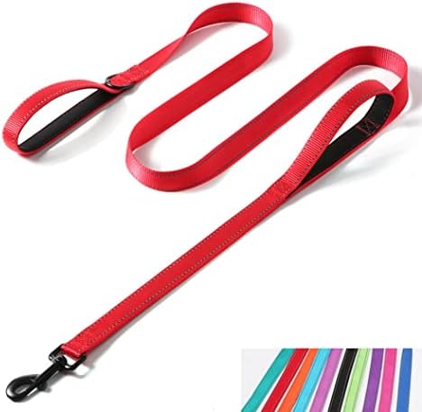Two Handle Dog Leash 5FT, Reflective Dog Lead with Traffic Handle, Red by YOUALSO