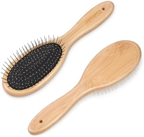 cobee Stainless Steel Pin Dog Brush, Bamboo Handle Grooming Brush 20mm Round Pins Airbag Pet Comb Professional Dog Pin Brush Fur Shedding Comb for Long or Short Hair Cat Dog by Unknown