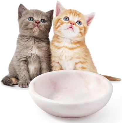 Natural Marble Cat Bowl, Weighted 1.5lb Cat Food Bowl for Cat and Small Dog, Small Animal Pet Food Dish Non-Slip, Shallow Cats Dish for Whisker Fatigue Relief, Premium Pink Stone for Home Decor by Karibiber