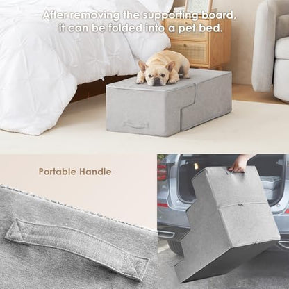 EHEYCIGA Dog Stairs for Bed 18" H, 4-Step Extra Wide Dog Steps, Light Grey - Image 5