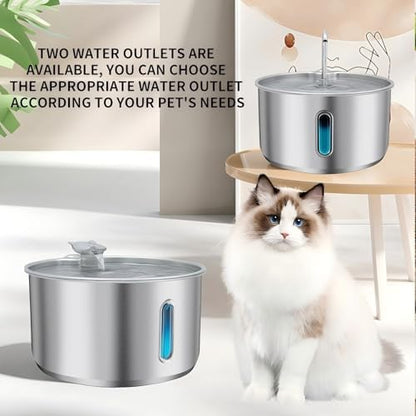 135oz/4L 304 Stainless Steel Cat Water Fountain for Cats & Dogs – LED Window with Blue/Red Alerts, Ultra-Quiet 38dB Pump, Auto Shut-Off, Night Light, Indoor Pet Water Dispenser - Image 6