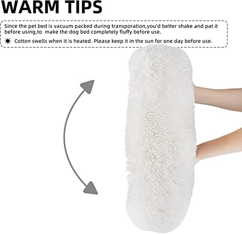 White Faux Fur Cat & Dog Beds 20 inches - Washable Dog Beds for Small Medium Dogs, Anti-Anxiety, Round Plush, Fluffy Thick Bottom - Image 3