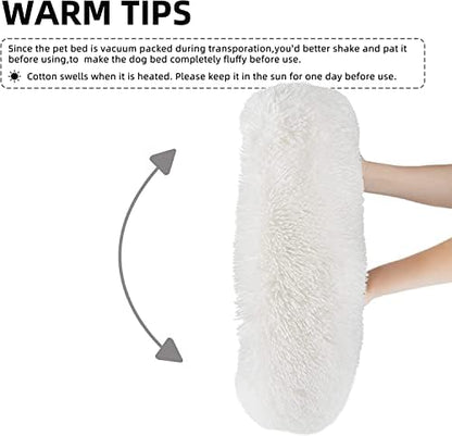 White Faux Fur Cat & Dog Beds 20 inches - Washable Dog Beds for Small Medium Dogs, Anti-Anxiety, Round Plush, Fluffy Thick Bottom - Image 3