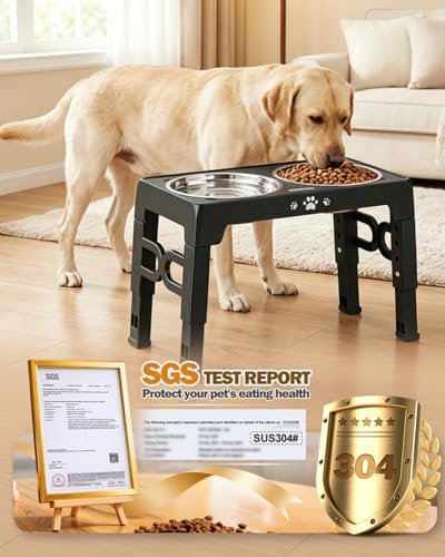 Jovrun Elevated Dog Bowls for Medium Large Size Dogs, Non-Slip Dog Feeder with 2 Stainless Steel Dishes, 5 Heights Adjustable Raised Bowls to 3.15″-8.66″-9.84″-11.02″-12.2″ - Image 5