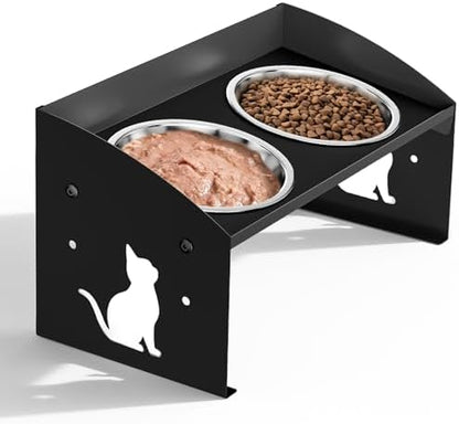 Elevated Cat Bowls with Splash Proof, 12°Tilted No Spill Raised Cat Food Water Bowls Set, Stainless Steel Pets Dishes with Adjustable Cute Metal Stand for Indoor Kitten Puppy, Anti-Vomiting by Karshall