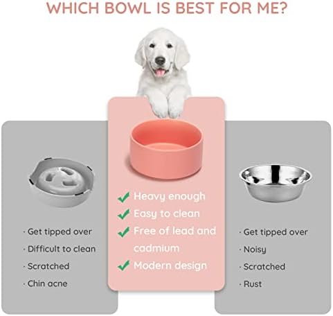 SPUNKYJUNKY 13.5OZ Ceramic Dog and Cat Bowl, Modern Cute Weighted Food Water Bowl for Replacement Pink (1 Pack) - Image 4