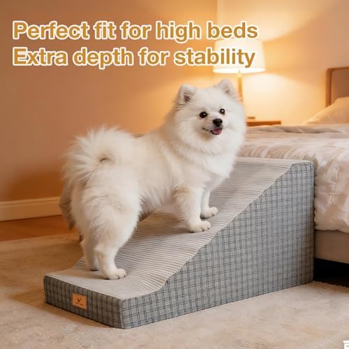 Dog Ramp for High Bed – Non-Slip Pet Stairs for Small Dogs & Senior Cats, Supportive Foam Dog Steps for Couch & Sofa, Joint-Friendly Incline, Machine Washable Cover, 19" H (Gery-L) - Image 3