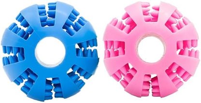 4 Pcs Non-Toxic Rubber Dog Toy Ball, 2.75 inch Durable & Tough Rubber Dog Treat Dispensing Puzzle Ball Chew Toy & IQ Training Toy for Small & Medium Sized Dogs (Red, Orange, Blue, Pink)