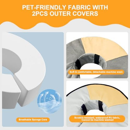 Sponge Core Dog Cat Cone Collar for After Surgery Recovery, Inflatable Dog Cone Alternative, Lainergie Dogs Donut Collar Adjustable with 2PCS Cover for Large Medium Small Dogs Cats (Grey+Yellow, S) - Image 6