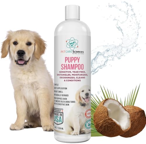 8 fl oz Tearless Puppy Shampoo and Conditioner - Anti Itch Dog Shampoo Sensitive Skin - Coconut Oil Oatmeal Pet Shampoo for Puppies by PETCARESciences