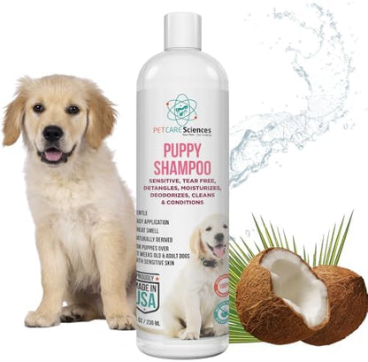 8 fl oz Tearless Puppy Shampoo and Conditioner - Anti Itch Dog Shampoo Sensitive Skin - Coconut Oil Oatmeal Pet Shampoo for Puppies by PETCARESciences
