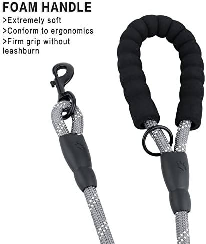 Plutus Pet Rope Dog Leash 6ft Long, Heavy Duty,Reflective Double Handle Leash for Safety Training, for Medium Large Dogs, Dual Handle Leads(Gray) - Image 4