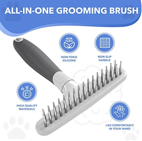 Dog rake deshedding dematting Brush Comb - Undercoat rake for Dogs, Cats, matted, Short,Long Hair Coats - Brush for Shedding, Double Row Stainless Steel pins - Reduce Shedding by 90% (White) - Image 2