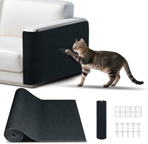 Cat Scratch Mat, Self-Adhesive Trimmable cat Scratch Furniture Protector for Couch, cat Scratch pad，cat Tree，DIY Climbing Carpet for Cat Tower Replacement Pads (Black, 78.7" x 15.8") by Unknown