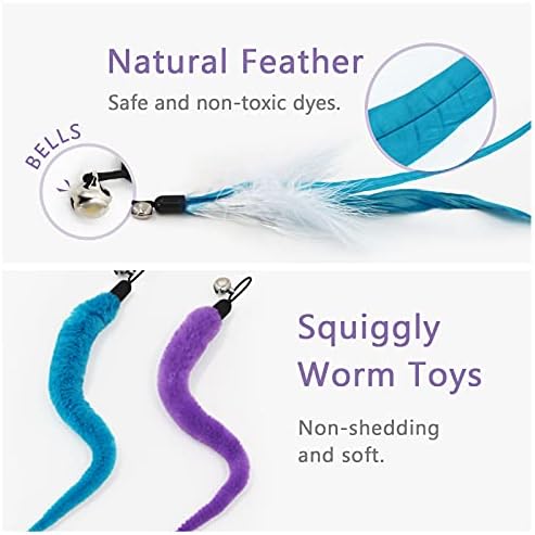 SONGWAY Interactive Cat Feather Toy Set - Retractable Teaser Wand with 6 Pcs Feather Refills with Bell, Cat Wand Toys for Indoor Cats Kittens Play Chase Exercise, Blue - Image 2