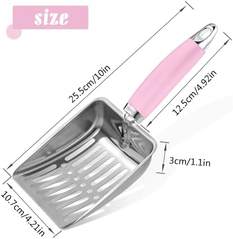 Cat Litter Scoop - Stainless Steel Metal Cat Litter Scoop-Sturdy Mesh Scooper - Mesh Shovel-Easy to Clean - Suitable for Cat Litter Box -Pink - Image 2