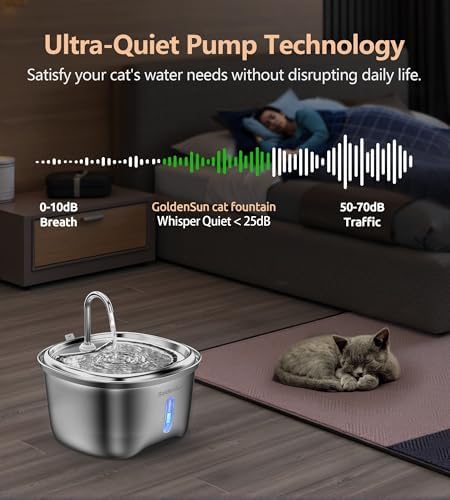 Cat Water Fountain Stainless Steel, 120 oz/3.5 L Pet Water Fountain for Cats Indoor, Automatic Cat Fountains for Drinking, Dog Water Fountain with Replacement Filters, Ultra-Quiet, Water Level Window - Image 6