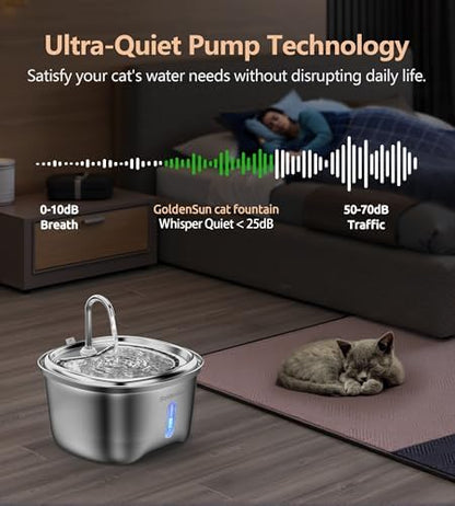 Cat Water Fountain Stainless Steel, 120 oz/3.5 L Pet Water Fountain for Cats Indoor, Automatic Cat Fountains for Drinking, Dog Water Fountain with Replacement Filters, Ultra-Quiet, Water Level Window - Image 6