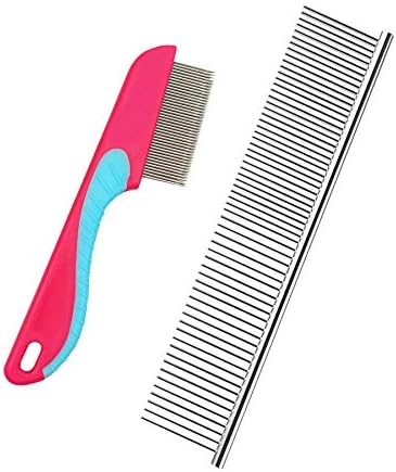 JINSHIN Dog comb,Cat comb,Pet combs,Metal Dog Comb,Pets Steel Comb,Cat Grooming Comb,Dog Grooming Comb (Silver+Pink) by Unknown
