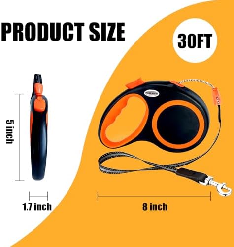 Retractable Dog Leash Automatic Telescopic Tractor Dog Tape, 30 FT Dog Walking Leash for Medium Large Dogs up to 77 lbs with Non-Slip Handle,Night Reflection,Heavy Duty No Tangle - Image 2