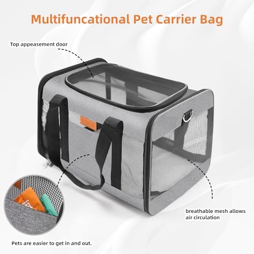 YUNIQUE Soft-Sided Cat & Dog Carrier for Pets Up to 15 Lbs, Airline Approved Collapsible Travel Puppy Carrier with Lightweight Fabric Design (Grey) - Image 6