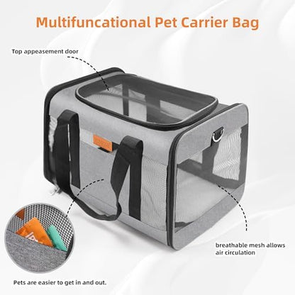 YUNIQUE Soft-Sided Cat & Dog Carrier for Pets Up to 15 Lbs, Airline Approved Collapsible Travel Puppy Carrier with Lightweight Fabric Design (Grey) - Image 6