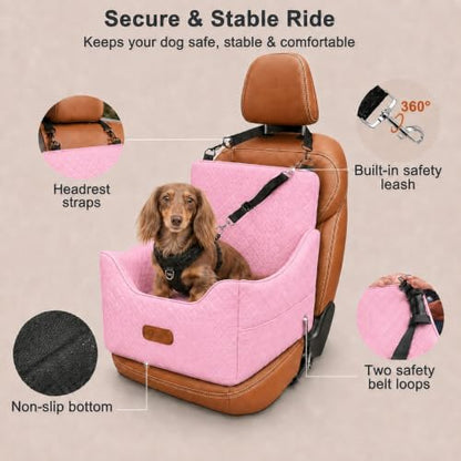 ALL GOOD PET SUPPLIES Dog Car Seat for Small/Medium Dogs Under 35lbs | Soft Memory Foam Booster Car Seat with Detachable Washable Cover and Elevated Cushion, Puppy Dog Car Bed - Image 3