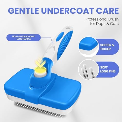 Self Cleaning Shedding Brush - 5-in-1 Professional Pet Grooming Kit Skin Friendly Grooming Tool for Dogs, Cats, and Puppies, Deshedding and Hair Removal for Long and Short Haired Pets（Blue-White） - Image 2