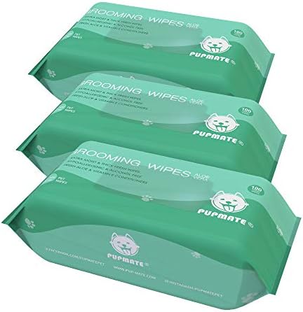 Pet Wipes for Dogs & Cats, Extra Moist & Thick Grooming Puppy Wipes with 300 Fresh Counts, Aloe Vera/Nature (3 Pack) by PUPMATE