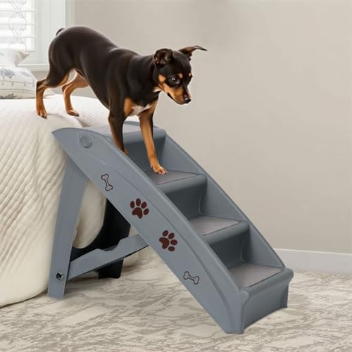 LEMY Foldable Pet Ladder,Pet Stairs with 4 Steps,Plastic Anti-Slip Pet Furniture Pet Dog Steps for Small/Old Dog,Grey by LEMY