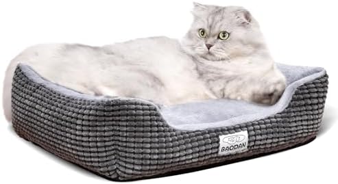 Small Dog & Cat Bed - Extra Soft, Washable, Non-Skid, Calming for Puppy & Kitten, Grey, 20 inches by Baodan