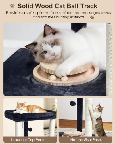 Small Cat Tree with Large Top Perch & Cat Ball Track Toy, Indoor Cat Tower - Image 3