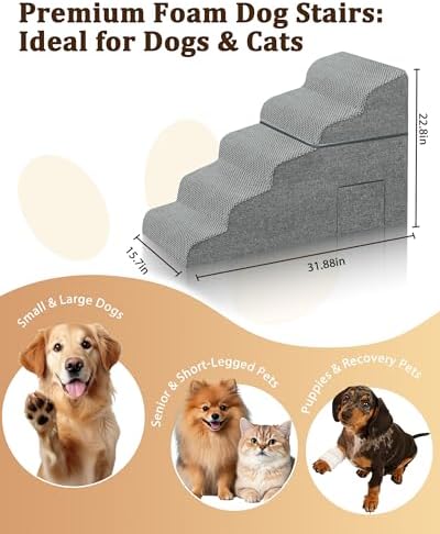 Dog Stairs for High Bed, 22.8" H 5-Step Pet Steps for Small Dogs & Cats - Image 6