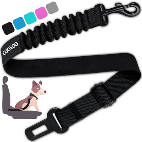 COOYOO Dog Seat Belt,Retractable Dog Car Harness Seat Belt for Car Adjustable Nylon Pet Safety Seat Belts Heavy Duty & Elastic Bungee Buffer by COOYOO