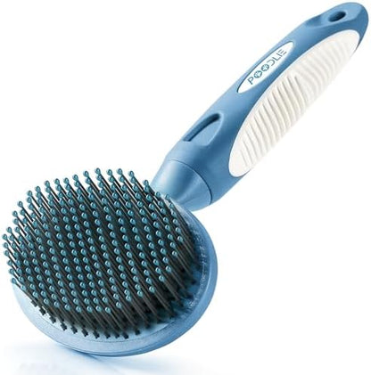 Round Bristle Pet Brush for Dogs and Cats - Soft Dog Brush for Grooming Short or Long Hair - Gentle Tool for Sensitive Skin Removes Dander, Dirt, and Detangles (Blue) by Poodlie