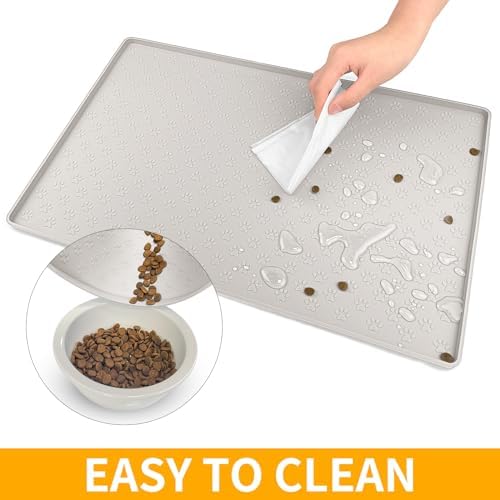 Ptlom Dog Food Mat Anti-Slip Pet Bowl Mats for Food and Water, High-Lips Pet Placemat Prevent Messy Spills to Floor, Waterproof Puppy Feeding Tray for Small, Medium Large Dogs Cats, Silicone - Image 6