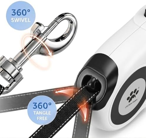 16 ft Retractable Dog Leash for Extra Large Dogs up to 130 lbs,Tangle-Free Nylon Tape,White Dan24 XL - Image 4