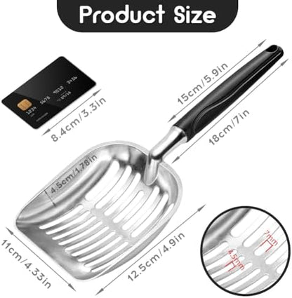 Showvigor Cat Litter Scoop, Metal Cat Scooper, Plastic Handle Scoop, Sifting Shovel – Heavy Duty Aluminum Alloy Litter Box Scoop with Deep Mesh, Design for Easy Waste Removal and Cleaning, (Black) - Image 2