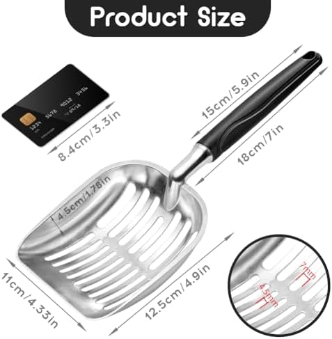 Showvigor Cat Litter Scoop, Metal Cat Scooper, Plastic Handle Scoop, Sifting Shovel – Heavy Duty Aluminum Alloy Litter Box Scoop with Deep Mesh, Design for Easy Waste Removal and Cleaning, (Black) - Image 2