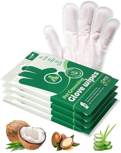 IMMCUTE Coconut Scented Pet Wipes Gloves for Dogs & Cats - Extra Thick Bathing Wipes with Coconut Oil & Jojoba Oil, 32 PCS Rinse-Free Grooming Gloves for Deodorizing & Daily Care by IMMCUTE