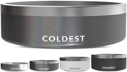 Coldest Dog Bowl - Anti Rust Metal, Non Slip, 3 Layers Insulated Stainless Steel Dog Bowls - Spill Proof & Heavy Duty - Water Bowl for Dogs, Cats & Pets, Dish Washer Safe (42 oz, Stardust Glitter) by Coldest