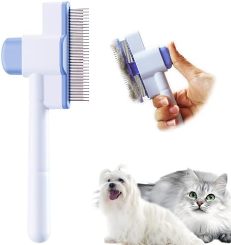 Cat Comb Pet Comb Self Cleaning Upgraded Cat Brush for Long Haired Cats & Dogs, Blue by JPTECYCATSUPPLIES