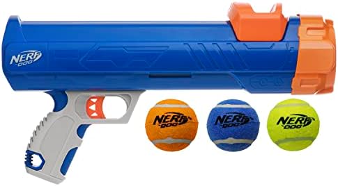 Nerf Dog Compact Tennis Ball Blaster Dog Toy, Great for Fetch, Hands-Free Reload, Launches up to 50 ft, Single Unit, Includes 3 Nerf Balls & Bag, Blue/Orange, Model: 5205 - Image 5